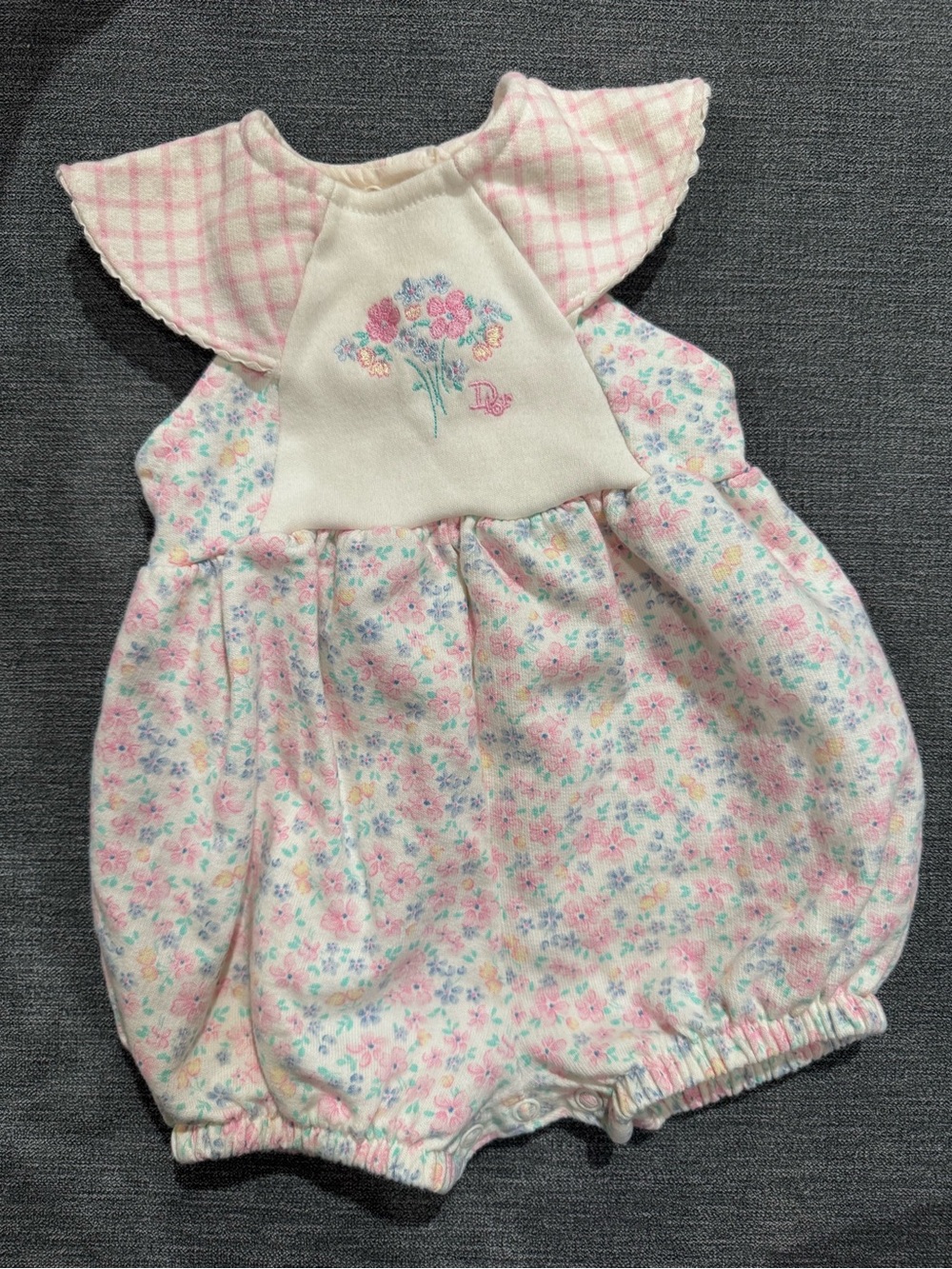 Baby Dior Vintage Pink and White Floral Baby Romper 6-9 Months Cotton
